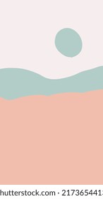 Background for Instagram Story Stories. Minimalist boho vector ilustration sunset horizon green terra cota. Organic abstract shapes summer tropical. Use it for social media status, wallpaper and print