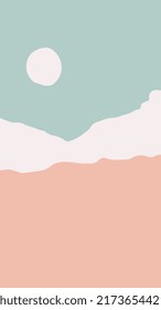 Background for Instagram Story Stories. Minimalist boho vector ilustration sunset horizon green terra cota. Organic abstract shapes summer tropical. Use it for social media status, wallpaper and print