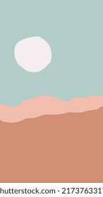 Background for Instagram Story Stories. Minimalist boho vector ilustration sunset horizon green terra cota. Organic abstract shapes summer tropical. Use it for social media status, wallpaper and print