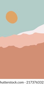 Background for Instagram Story Stories. Minimalist boho vector ilustration sunset horizon green terra cota. Organic abstract shapes summer tropical. Use it for social media status, wallpaper and print