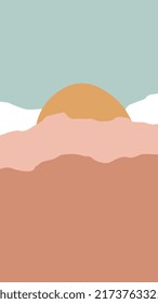 Background for Instagram Story Stories. Minimalist boho vector ilustration sunset horizon green terra cota. Organic abstract shapes summer tropical. Use it for social media status, wallpaper and print