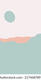 Background for Instagram Story Stories. Minimalist boho vector ilustration sunset horizon green terra cota. Organic abstract shapes summer tropical. Use it for social media status, wallpaper and print