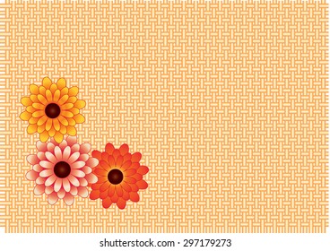 background of interwoven twigs and three chrysanthemum