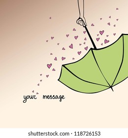 background invitation card with umbrella and hearts