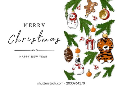 Background for invitations or greetings. Postcard. Greeting inscription in English. Christmas tree dyeing.