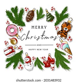 Background for invitations or greetings. Postcard. Greeting inscription in English. Christmas tree dyeing.