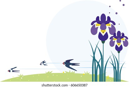 Background of iris and swallow