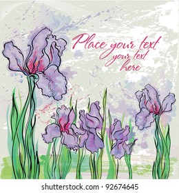 Background with Irises in watercolor effect in pastel colors