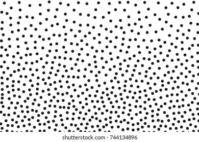 Background with irregular, chaotic dots, points, circle. Abstract monochrome pattern. Black and white color. Vector illustration Memphis style Random halftone. Pointillism