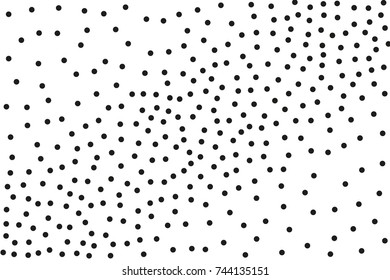 Background with irregular, chaotic dots, points, circle. Abstract monochrome pattern. Black and white color. Vector illustration Memphis style Random halftone. Pointillism