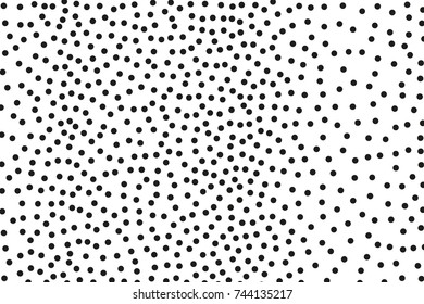 Background with irregular, chaotic dots, points, circle. Abstract monochrome pattern. Black and white color. Vector illustration Memphis style Random halftone. Pointillism