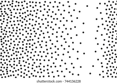 Background with irregular, chaotic dots, points, circle. Abstract monochrome pattern. Black and white color. Vector illustration Memphis style Random halftone. Pointillism