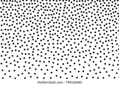 Background with irregular, chaotic dots, points, circle. Abstract monochrome pattern. Black and white color. Vector illustration Memphis style Random halftone. Pointillism