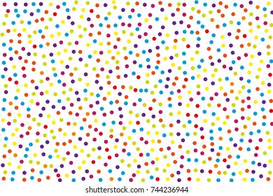 Background with irregular, chaotic dots, points, circle. Festival  pattern with confetti. Colorful. Vector illustration Memphis style Random halftone. Pointillism