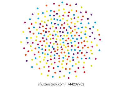 Background with irregular, chaotic dots, points, circle. Festival  pattern with confetti. Colorful. Vector illustration Memphis style Random halftone. Pointillism