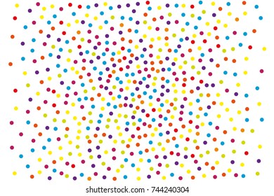 Background with irregular, chaotic dots, points, circle. Festival  pattern with confetti. Colorful. Vector illustration Memphis style Random halftone. Pointillism