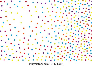 Background with irregular, chaotic dots, points, circle. Festival  pattern with confetti. Colorful. Vector illustration Memphis style Random halftone. Pointillism