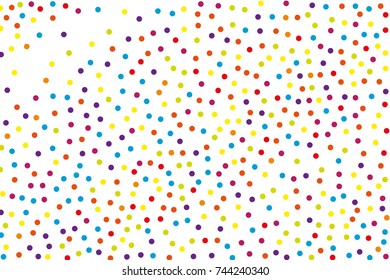 Background with irregular, chaotic dots, points, circle. Festival  pattern with confetti. Colorful. Vector illustration Memphis style Random halftone. Pointillism