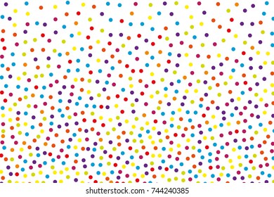 Background with irregular, chaotic dots, points, circle. Festival  pattern with confetti. Colorful. Vector illustration Memphis style Random halftone. Pointillism