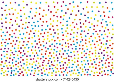 Background with irregular, chaotic dots, points, circle. Festival  pattern with confetti. Colorful. Vector illustration Memphis style Random halftone. Pointillism