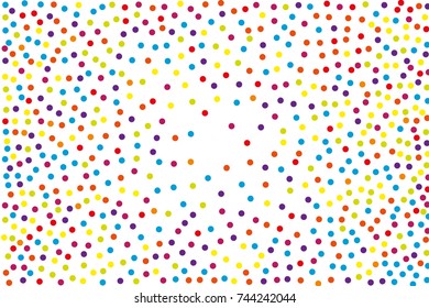 Background with irregular, chaotic dots, points, circle. Festival  pattern with confetti. Colorful. Vector illustration Memphis style Random halftone. Pointillism