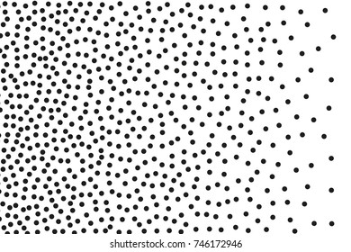 Background with irregular, chaotic dots, points, circle. Abstract monochrome pattern. Black and white color. Vector illustration Memphis style Random halftone. Pointillism 