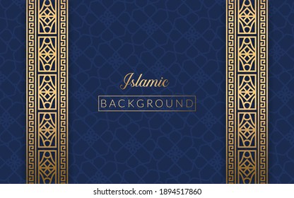 Background islamic arabic culture golden art deco template , frame decoration islam background ornament template gold , business blue background gradient