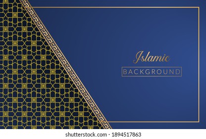 Background islamic arabic culture golden art deco template , frame decoration islam background ornament template gold , business blue background gradient