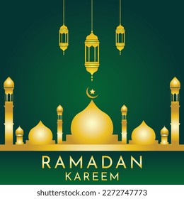 background islamic greetings ramadan kareem card design with mosque and lantern