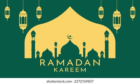 background islamic greetings ramadan kareem card design with mosque and lantern