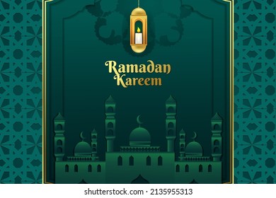 Background Islamic Ramadan Kareem with mosque green color