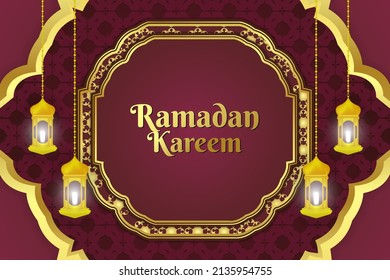 Background Islamic Ramadan Red And Gold Color With Element