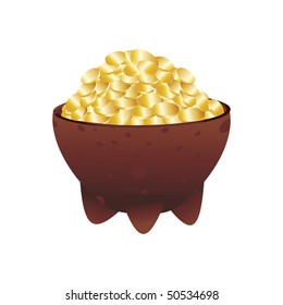 background with isolated golden coins earthenware