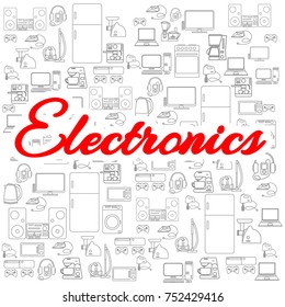 Background with isolated household appliances icons. Various electronics vector icons.