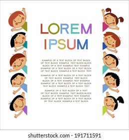 background with isolated image of funny kids. infographics template with children 
