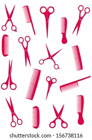 background with isolated pink comb and scissors silhouette 