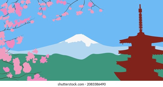 富士山 五重塔 桜 のイラスト素材 画像 ベクター画像 Shutterstock