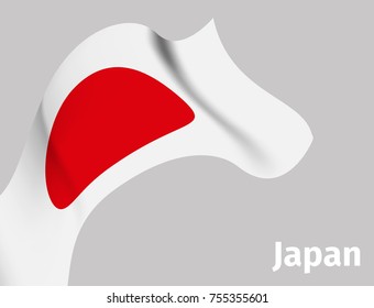 Background with Japan wavy flag on grey, vector illustration