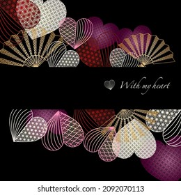 background of Japanese pattern hearts and folding fans