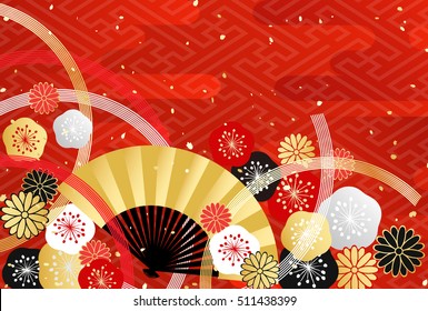 Background of Japanese style plum and chrysanthemum and fan for the celebration 