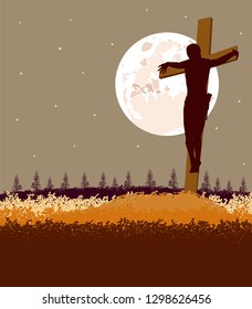 Background of Jesus fromt the cross, with moon back