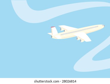 Background with jet airplane in the sky. Vector illustration.