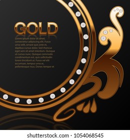 Background for a jewelry store, gold with diamonds in a circle and a place for your advertising. Vector illustration