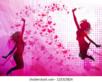 Background with jumping girls