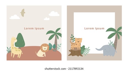 Background of jungle animal and plants. Design for card, banner, poster, cover.