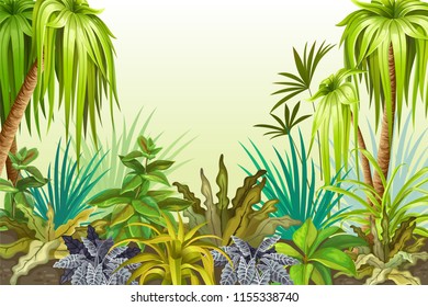 Background jungle for video and web design, online games, print, magazines, newspapers, books and posters. Vector illustration with space for text.