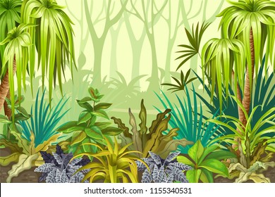 Background jungle for video and web design, online games, print, magazines, newspapers, books and posters. Vector illustration.