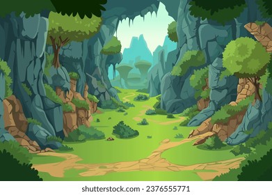 Background jungles in the flat cartoon design. The lush green background sets the stage, creating a mesmerizing backdrop for the vibrant jungle scene that unfolds. Vector illustration.