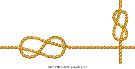 Background with jute rope knots. Nautical, fishing and decorative nodes.