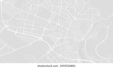 Background Karaj map, Iran, white and light grey city poster. Vector map with roads and water. Widescreen proportion, digital flat design roadmap.